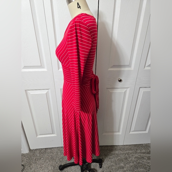 Red Belted Dress With White Stripes, Size XS, B Moss Clothing Company, EUC - Picture 3 of 16